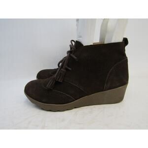 Lands End Womens Size 9 B Brown Suede Laces Wedge Ankle Fashion Boots Bootie